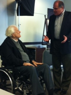 Billy Graham with CT chair John Huffman at November 2011 board meeting held at The Cove, The Billy Graham Training Center in Asheville, NC, the last board meeting Dr. Graham was able to attend.